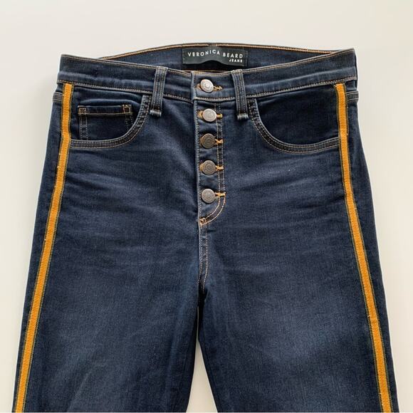 Veronica Beard Debbie Dark Slate Blue Side Stripe Mid Rise Skinny Leg Jeans 26 - Picture 2 of 9